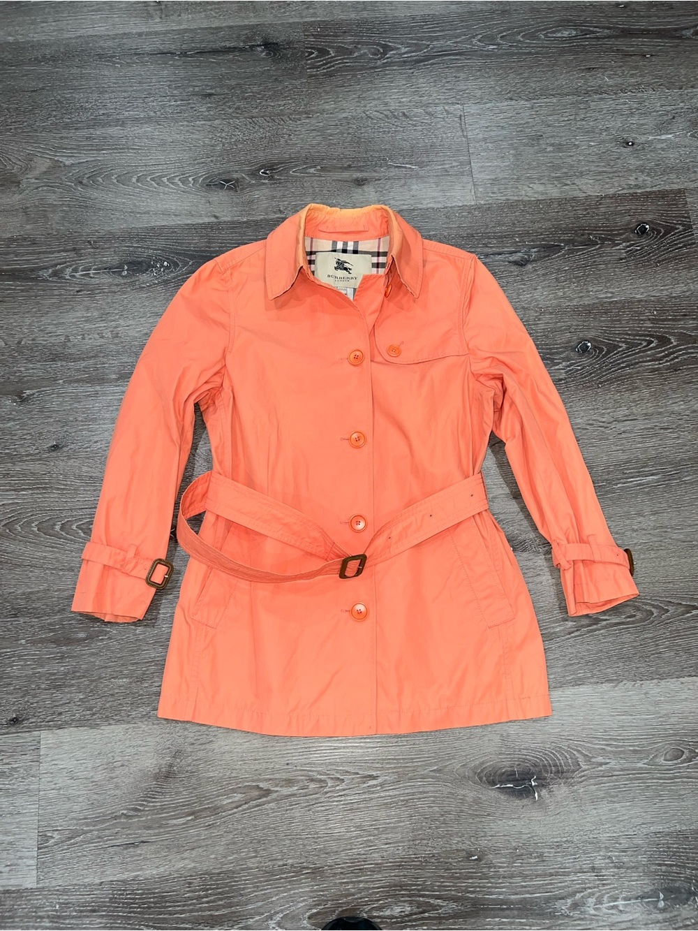 Burberry Coral Orange Trench Coat with Belted Waist